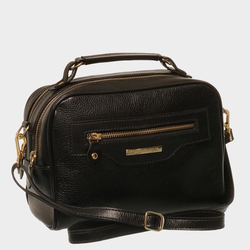 Bolsa Tiracolo Couro Preto Zíper Frontal
