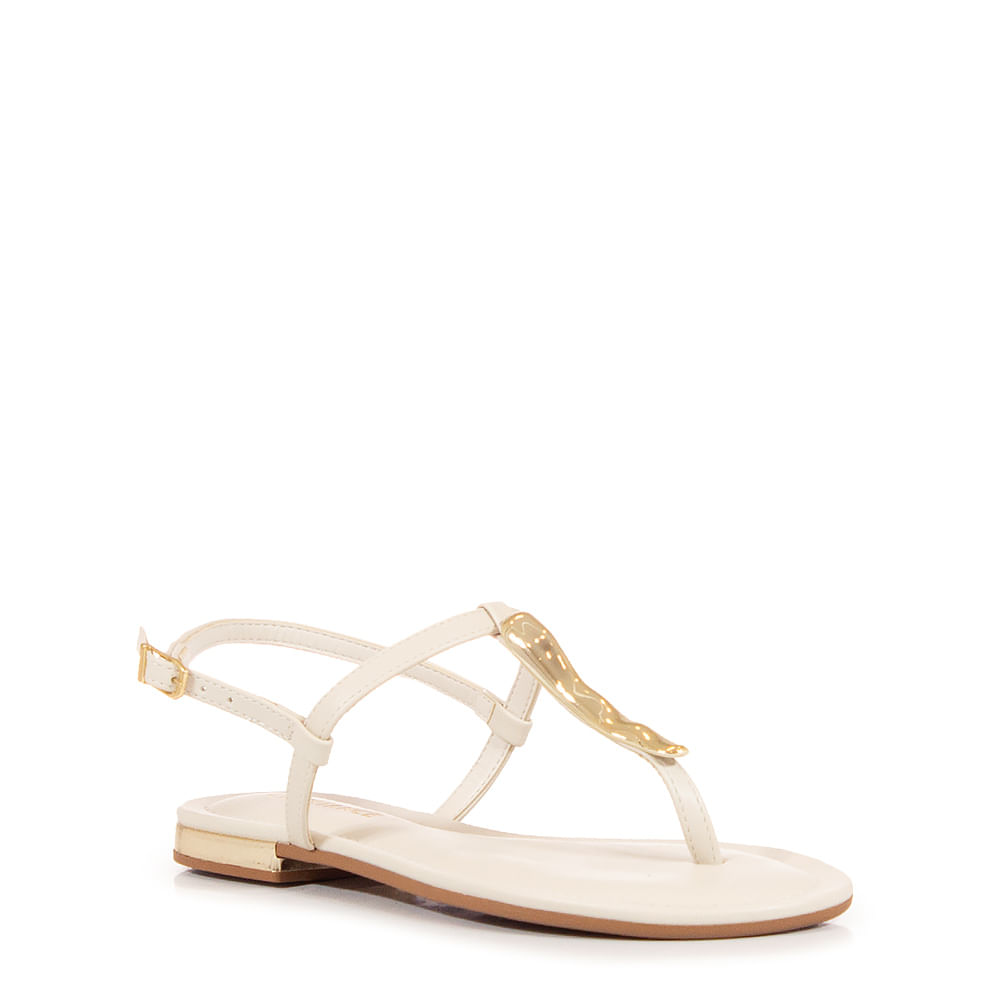 Rasteira Off White Enfeites Dourados
