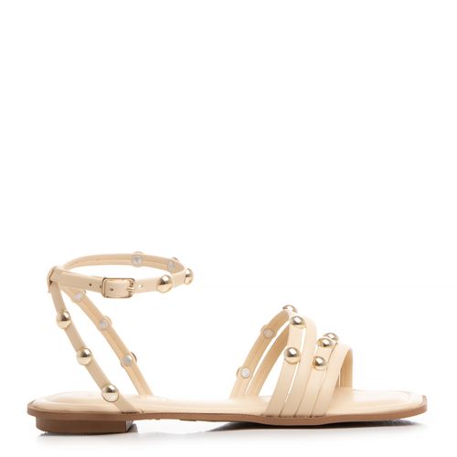 Rasteira Off White Bolinhas Douradas