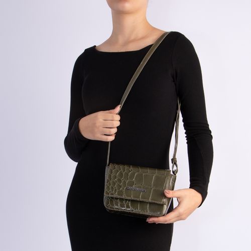 Bolsa Verde Couro Texturizado Tiracolo