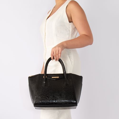 Bolsa Preta Tote Grande de Couro Texturizada