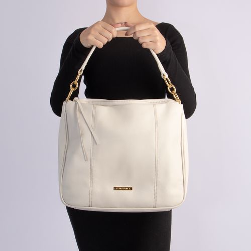 Bolsa Off White de Couro Tiracolo com Detalhes de Argola