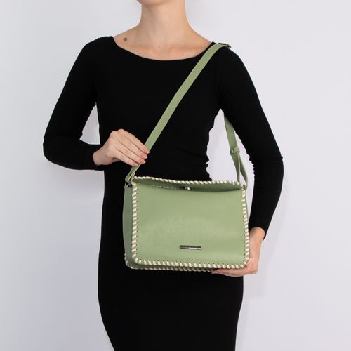 Bolsa Verde Couro Pesponto Tiracolo