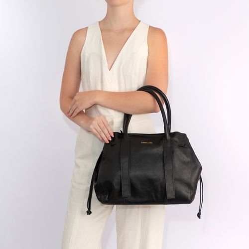 Bolsa Couro Preta Ajuste Lateral