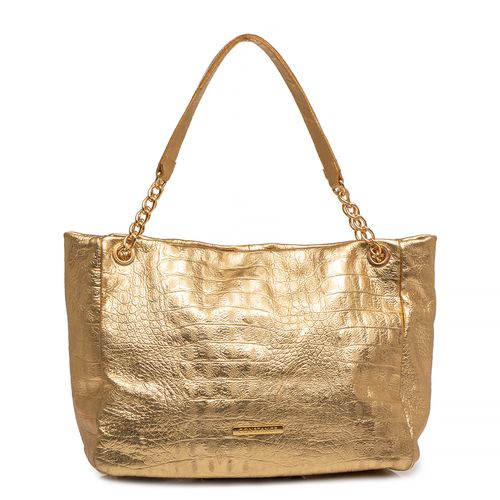 Bolsa Tote Metalizada Dourada Couro Texturizado