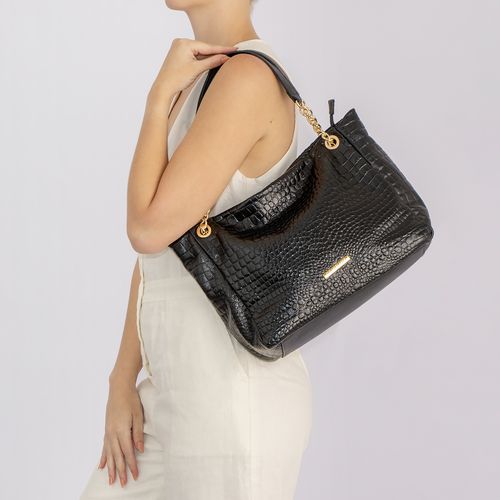 Bolsa Tote Preta Couro Texturizado