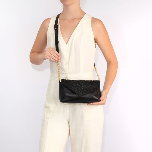 Bolsa Preta Couro Nervura