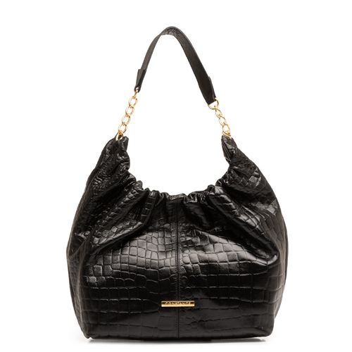 Bolsa Hobo Preta de Couro Texturizado