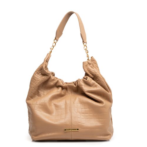 Bolsa Hobo Bege de Couro Texturizado