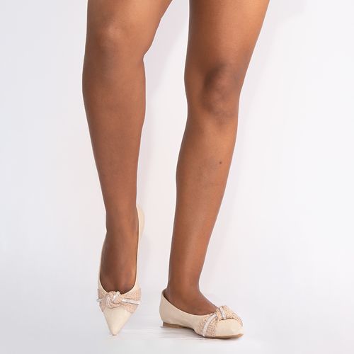 Sapatilha Bege Trama Strass