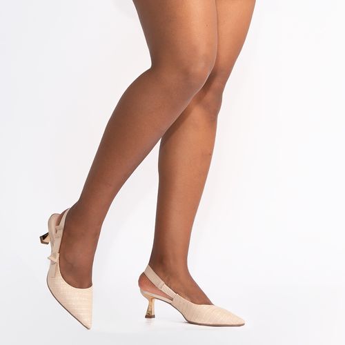 Scarpin Slingback Ráfia Laço Comfort