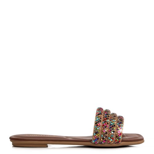 Rasteira Marrom Tiras Strass