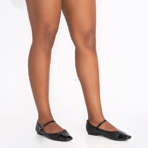 Sapatilha Preta Boneca Matelassê Fivela Strass