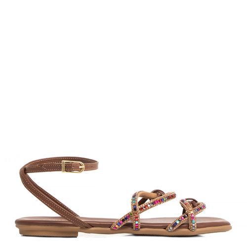Rasteira Marrom Strass