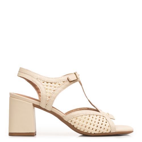 Sandália Tramada Salto Bloco Off White