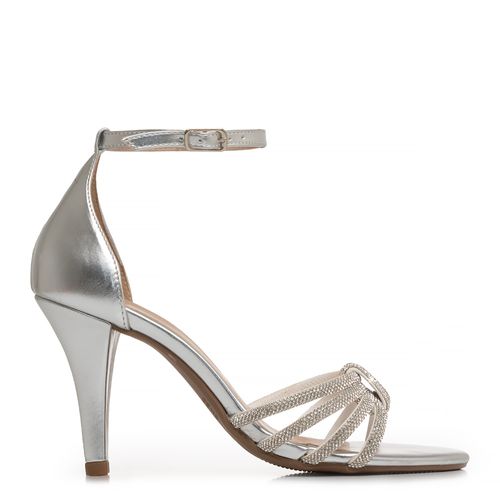 Sandália Prata Tiras Strass