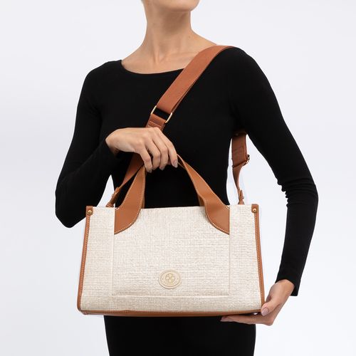 Bolsa Branco e Caramelo Tote Grande