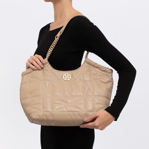 Bolsa Shopping Matelassê Alça Corrente Bege