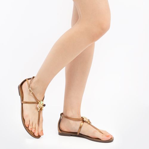 Rasteira Bronze Enfeites Pedras