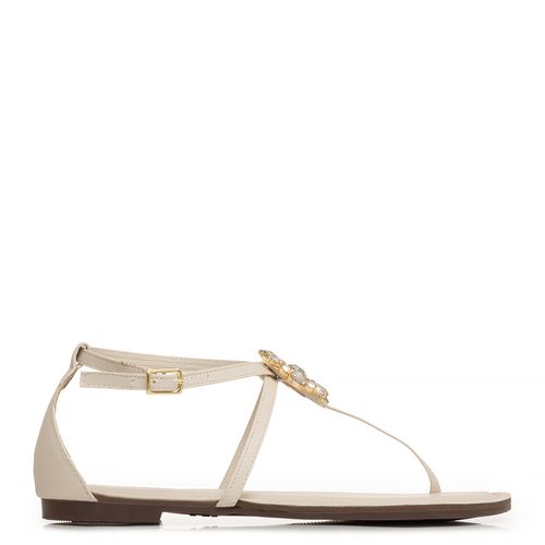 Rasteira Off White Enfeites Pedras