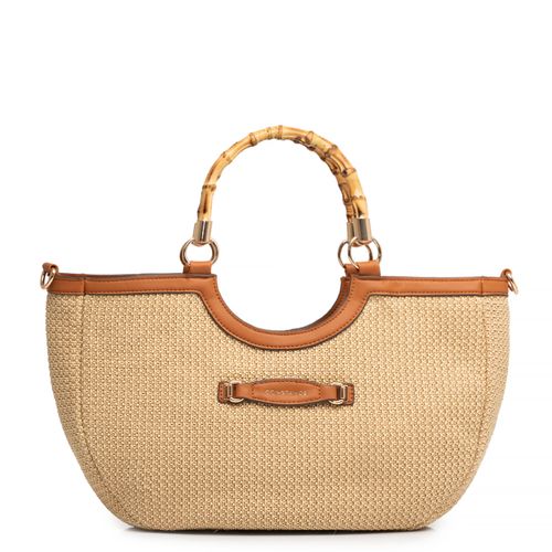Bolsa Meia Lua Palha Alça Bambu Caramelo