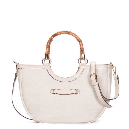 Bolsa Meia Lua Tecido Impermeável Alça bambu Off White
