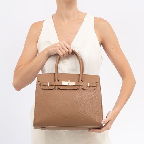 Bolsa Tote Fecho Torniquete Marrom