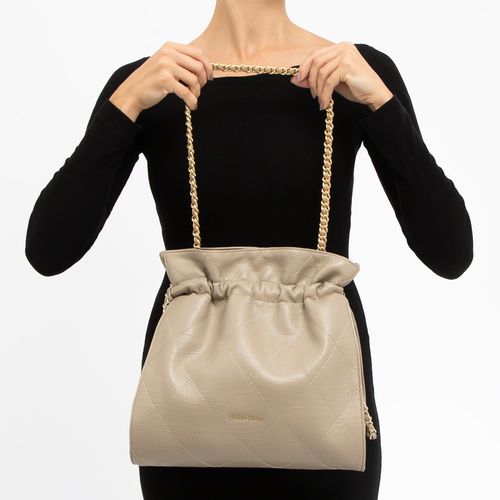 Bolsa Tiracolo Franzida Corrente Bege