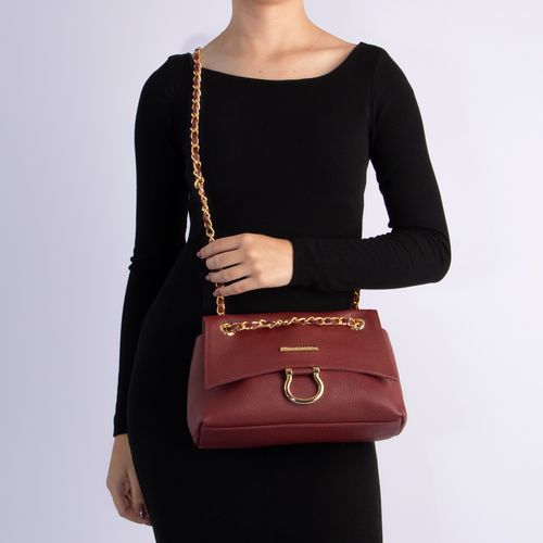 Bolsa Couro Burgundy Alça Corrente
