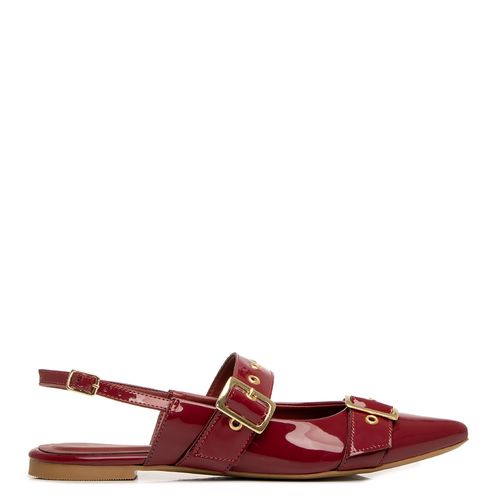 Sapatilha Slingback Burgundy Texturizada Fivelas