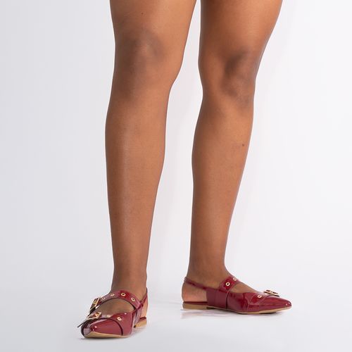 Sapatilha Slingback Burgundy Texturizada Fivelas