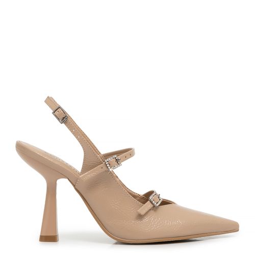 Scarpin Slingback Fivela Cristal Bege