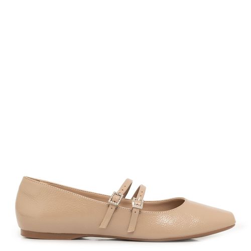 Sapatilha Boneca Fivela Strass Bege