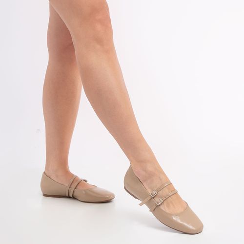 Sapatilha Boneca Fivela Strass Bege