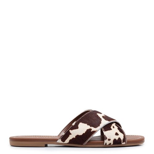 Rasteira Marrom Animal Print Couro