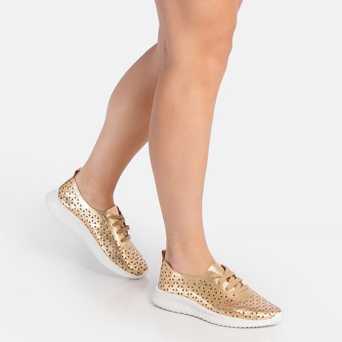 Tênis Dourado Couro Recortes