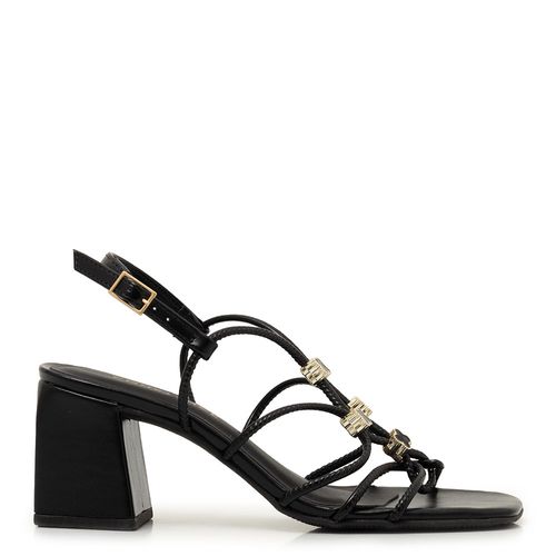 Sandália Enfeites Flor Preta