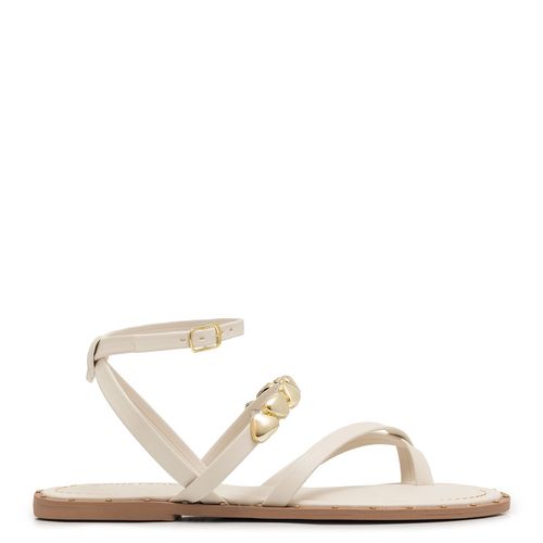 Rasteira de Tiras e Enfeites Off White