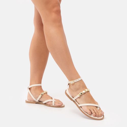 Rasteira de Tiras e Enfeites Off White