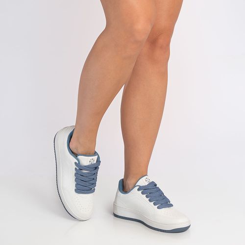 Tênis Branco Com Solado e Cadarço Azul