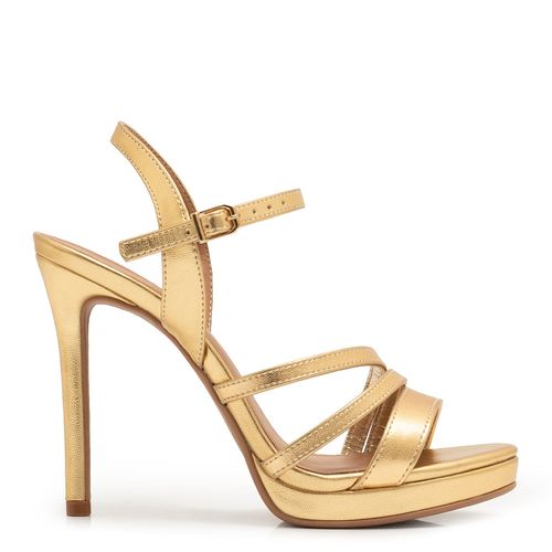 Sandália Meia Pata Dourada Salto Alto Fino