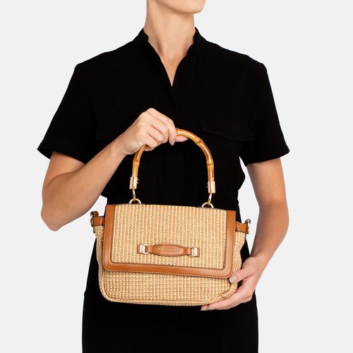 Bolsa Tiracolo Palha Alça Bambu Caramelo