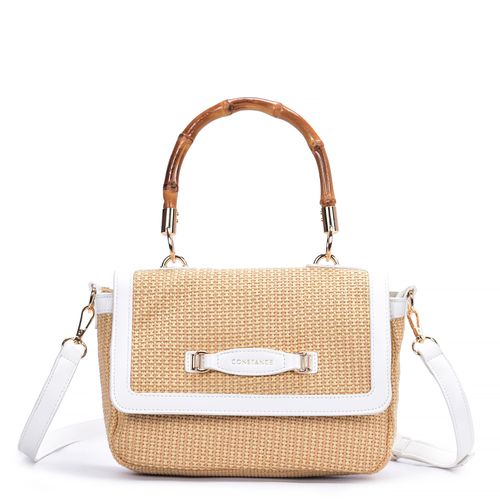 Bolsa Tiracolo Palha Alça Bambu Branca