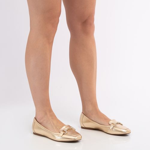 Mocassim Dourado Bridão Strass