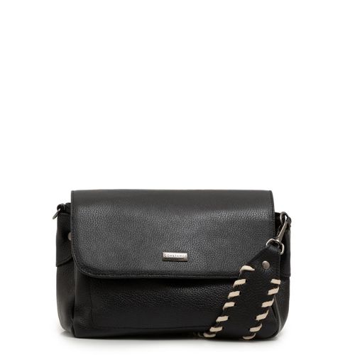 Bolsa de Couro Alça Pesponto Preta