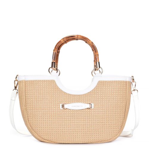 Bolsa Meia Lua Palha Alça Bambu Branca