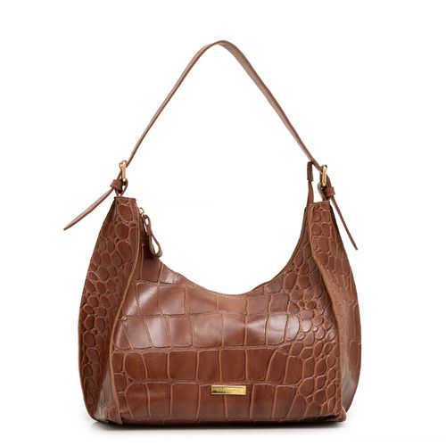 Bolsa Hobo Caramelo Couro Textura Croco