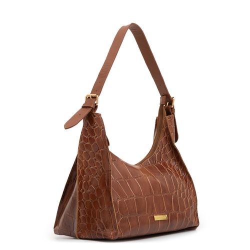 Bolsa Hobo Caramelo Couro Textura Croco