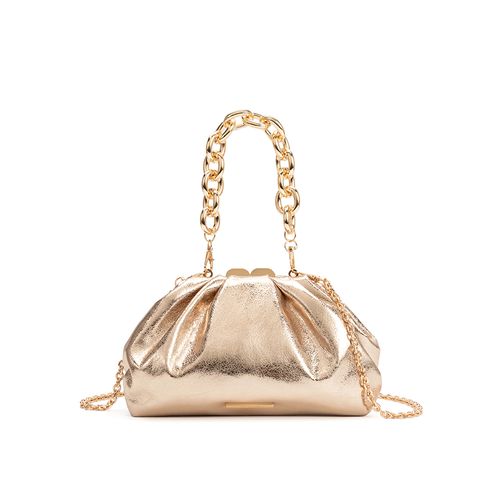 Bolsa Clutch Dourada Craquele Corrente Pequena