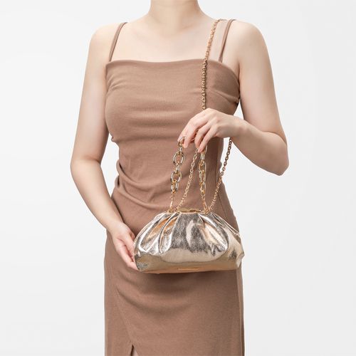 Bolsa Clutch Dourada Craquele Corrente Pequena